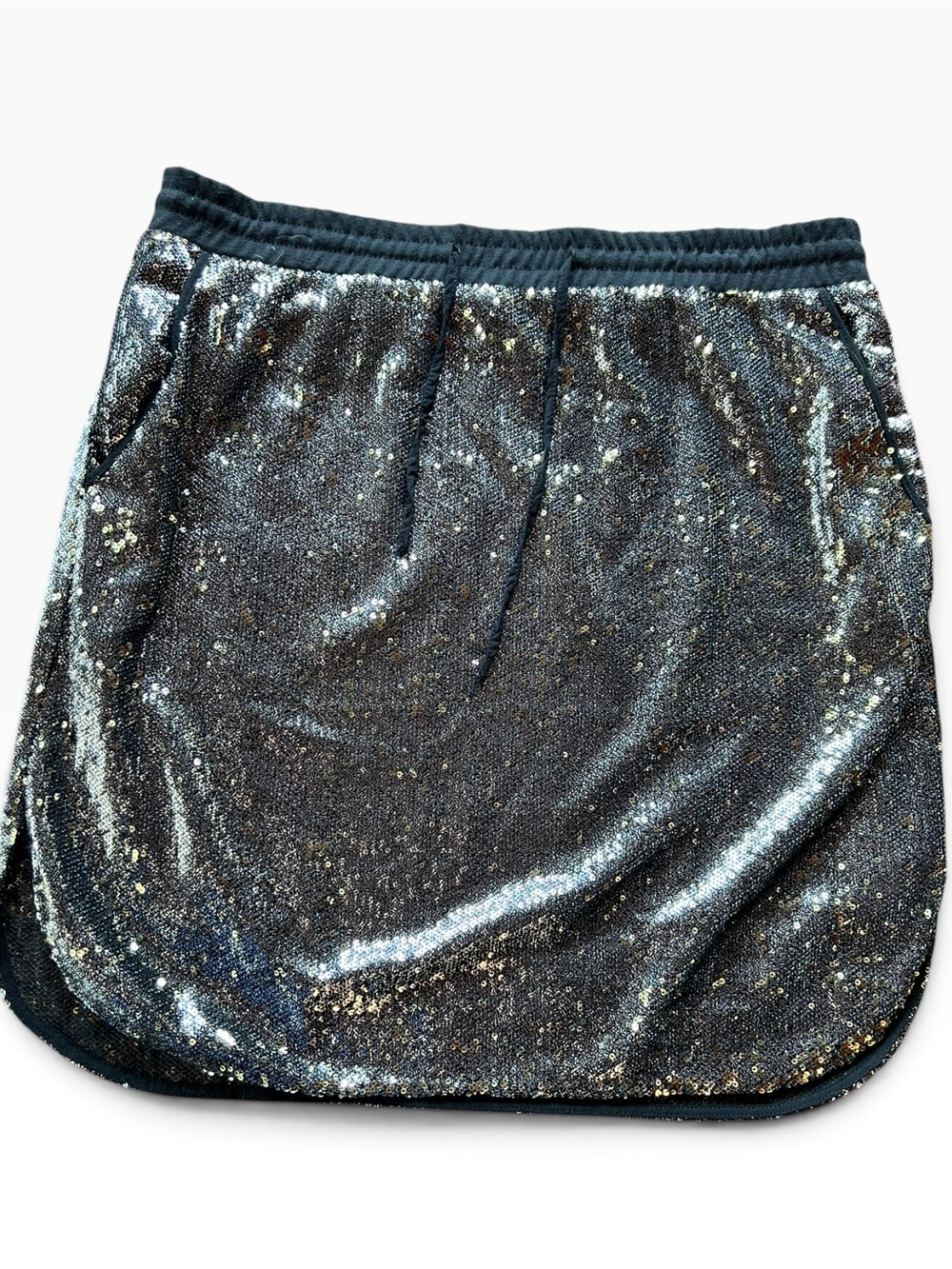 Harlyn Anthrolopogie Black Gold Sequin Mini Skirt L Party Holiday